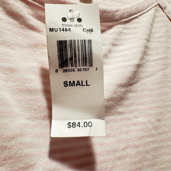 NWT THREE DOTS Montauk Stripe 3/4 sleeve tee with wide neck & keyhole back sz S - Picture 6 of 6